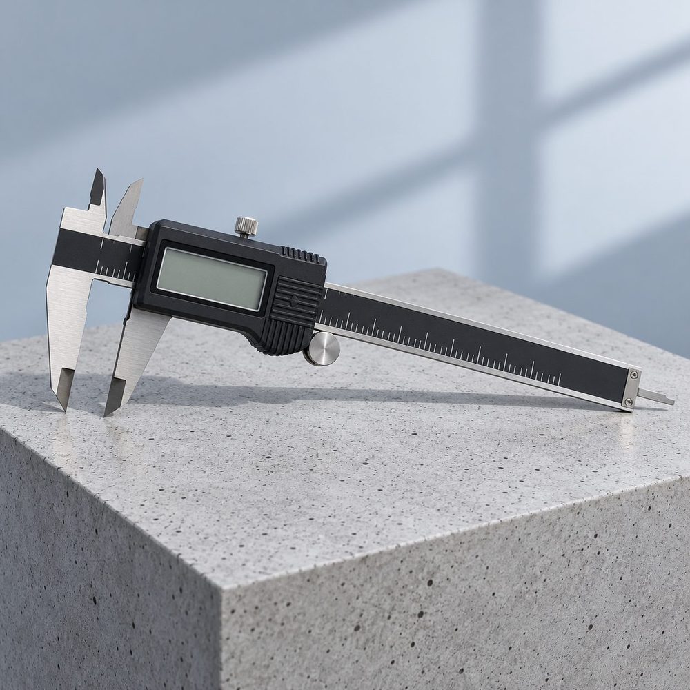 Digital caliper on a concrete plinth