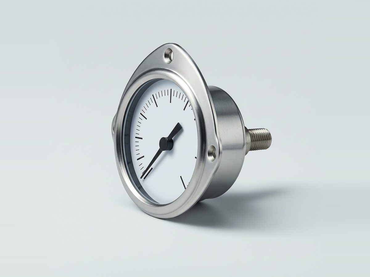 Panel mount pressure gauge with a front bezel flange